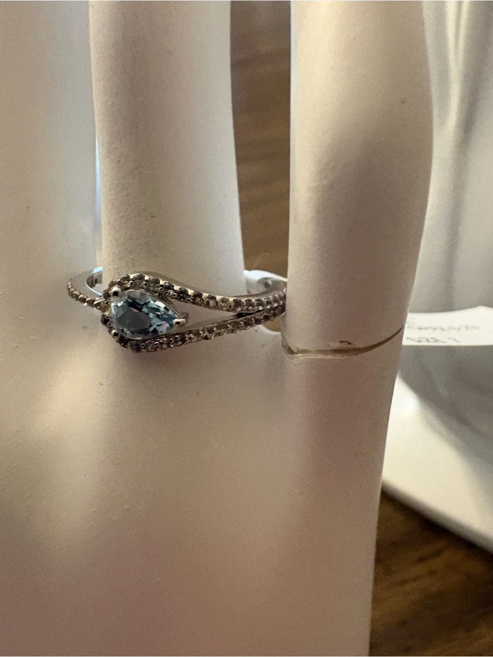 NEW 925 Sterling Silver Blue Topaz Pear Cut Ring White Topaz Size 7